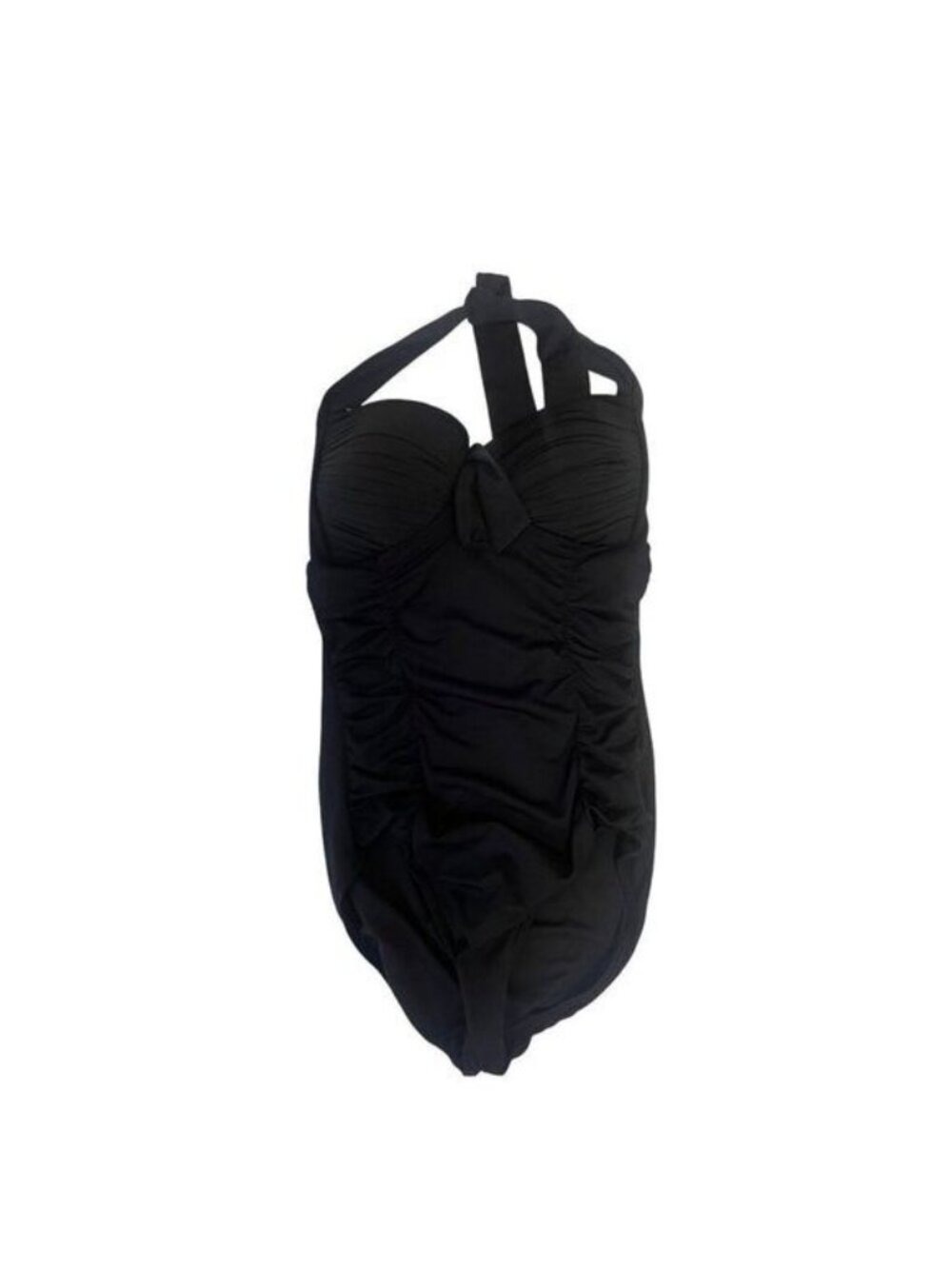 Seafolly  Standard Halter Ruched Front One Piece Black Swimsuit 14